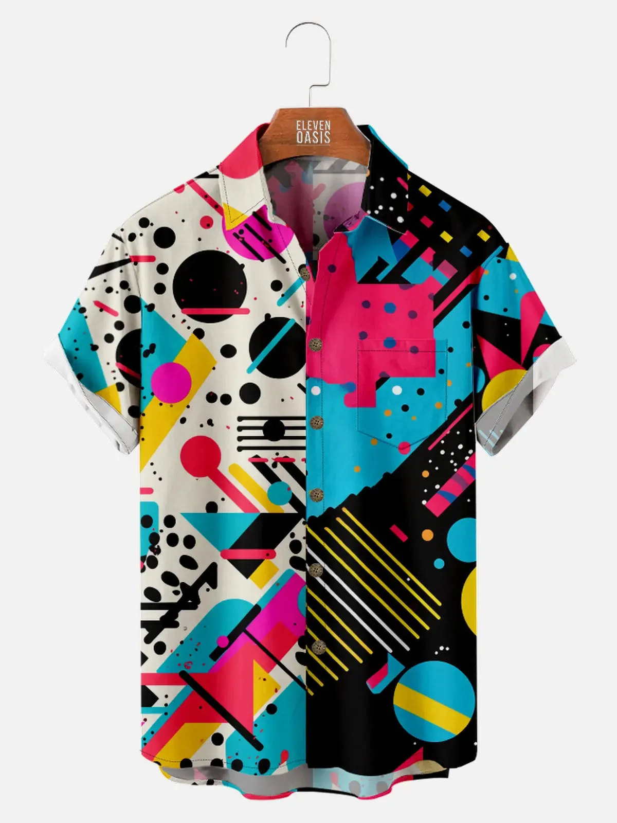 Men's Trapper Keeper Inspired Colorful Geometric Shapes Short Sleeve Shirt sold by Eleven Oasis