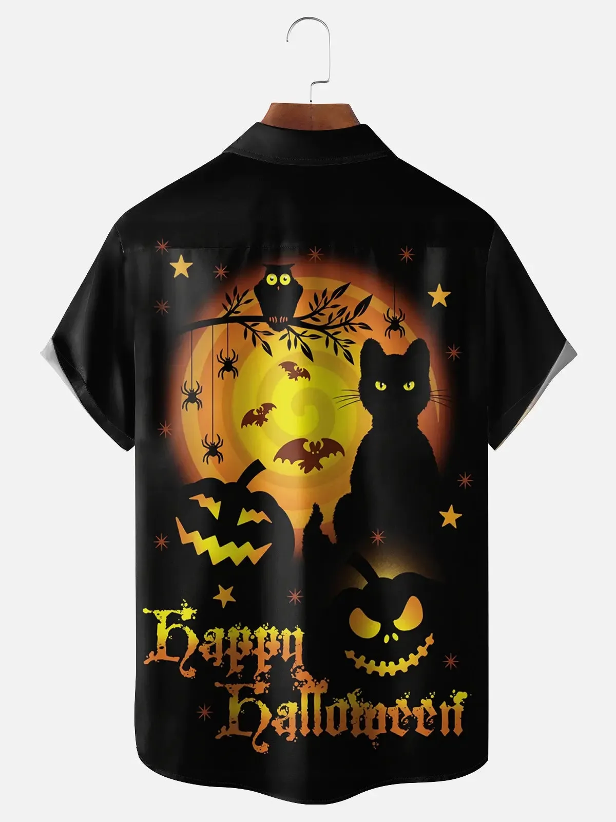 Men's Halloween Moon and Cat Short Sleeve Shirt sold by Eleven Oasis product image thumbnail 2