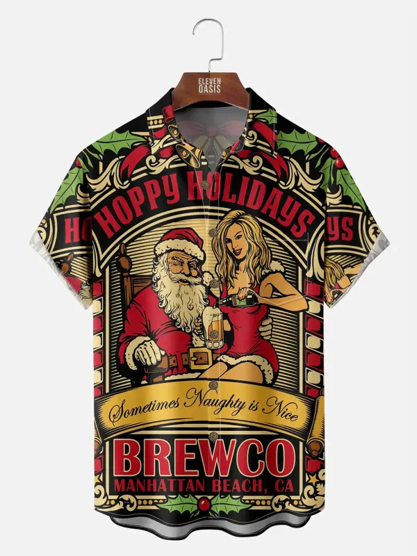 Men's Vintage Hoppy Holidays Christmas Short Sleeve Shirt sold by Eleven Oasis