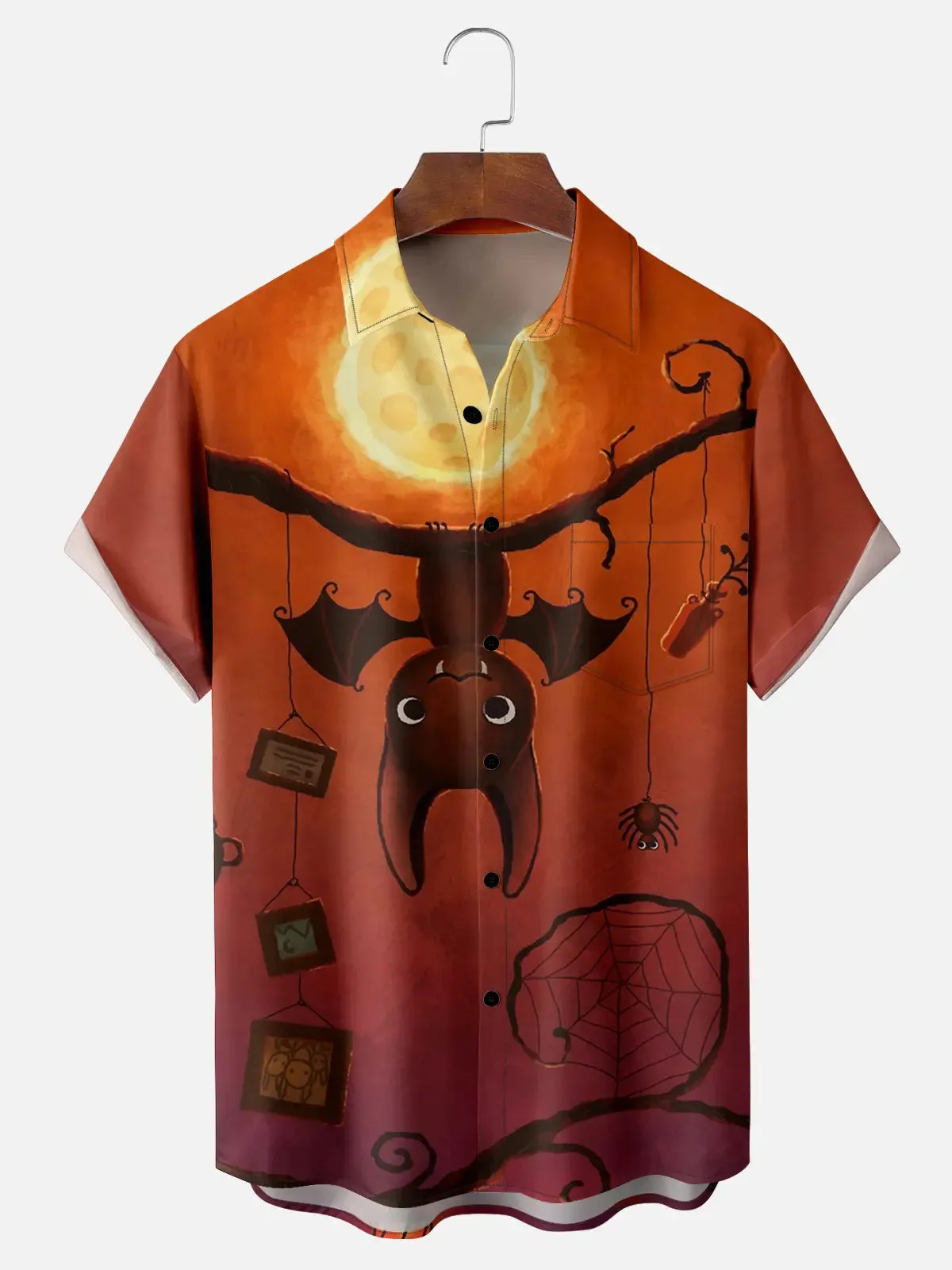 Men's Hanging Bat Halloween Short Sleeve Shirt sold by Eleven Oasis