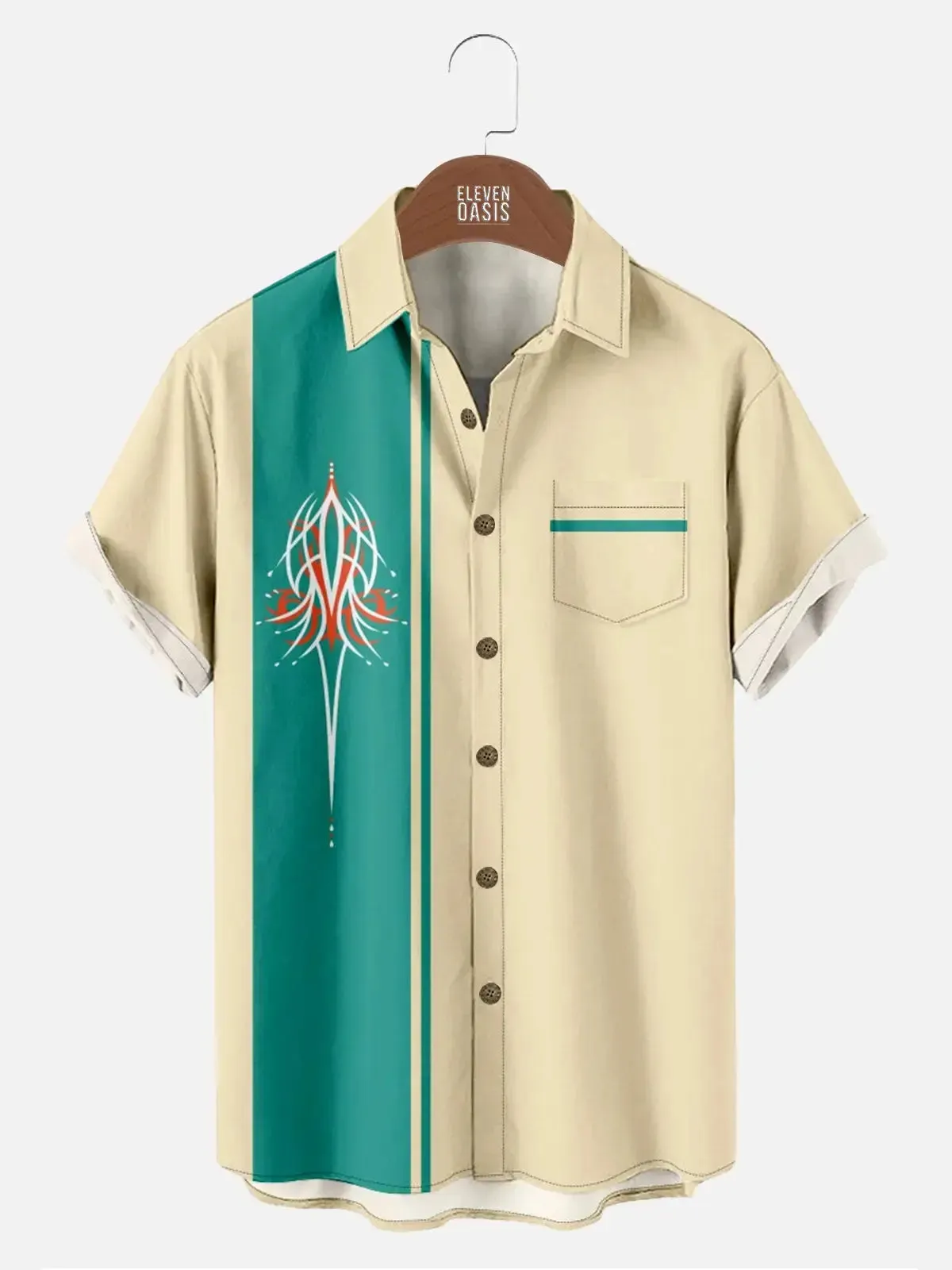 Men's Retro Pinstripe Panel Short Sleeve Shirt sold by Eleven Oasis