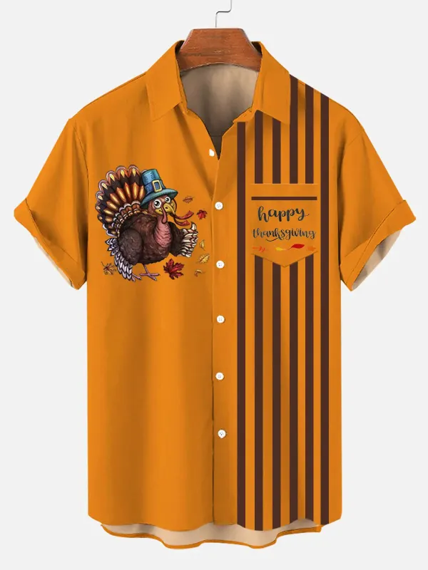 Men's Thanksgiving Turkey Striped Short Sleeve Shirt sold by Eleven Oasis