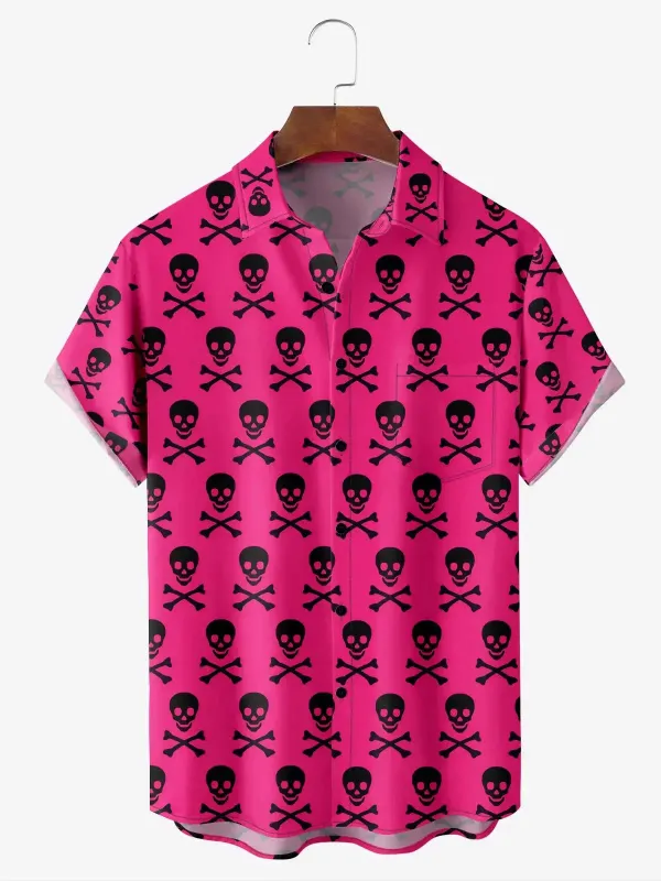 Men's Pink Skull and Crossbones Short Sleeve Shirt sold by Eleven Oasis
