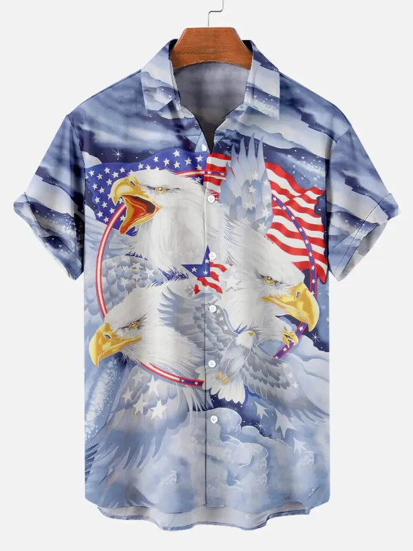 Men's Patriotic Eagle Storm Short Sleeve Shirt sold by Eleven Oasis
