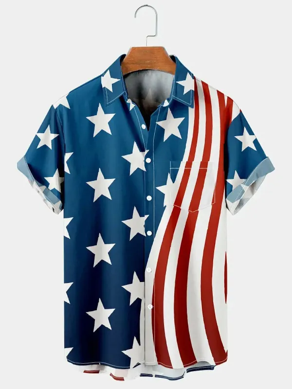 Men's Stars and Stripes Short Sleeve Shirt sold by Eleven Oasis