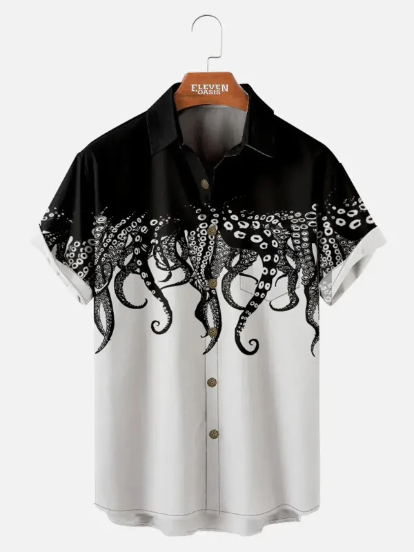 Men's Cthulhu Octopus Pattern Short Sleeve Shirt sold by Eleven Oasis