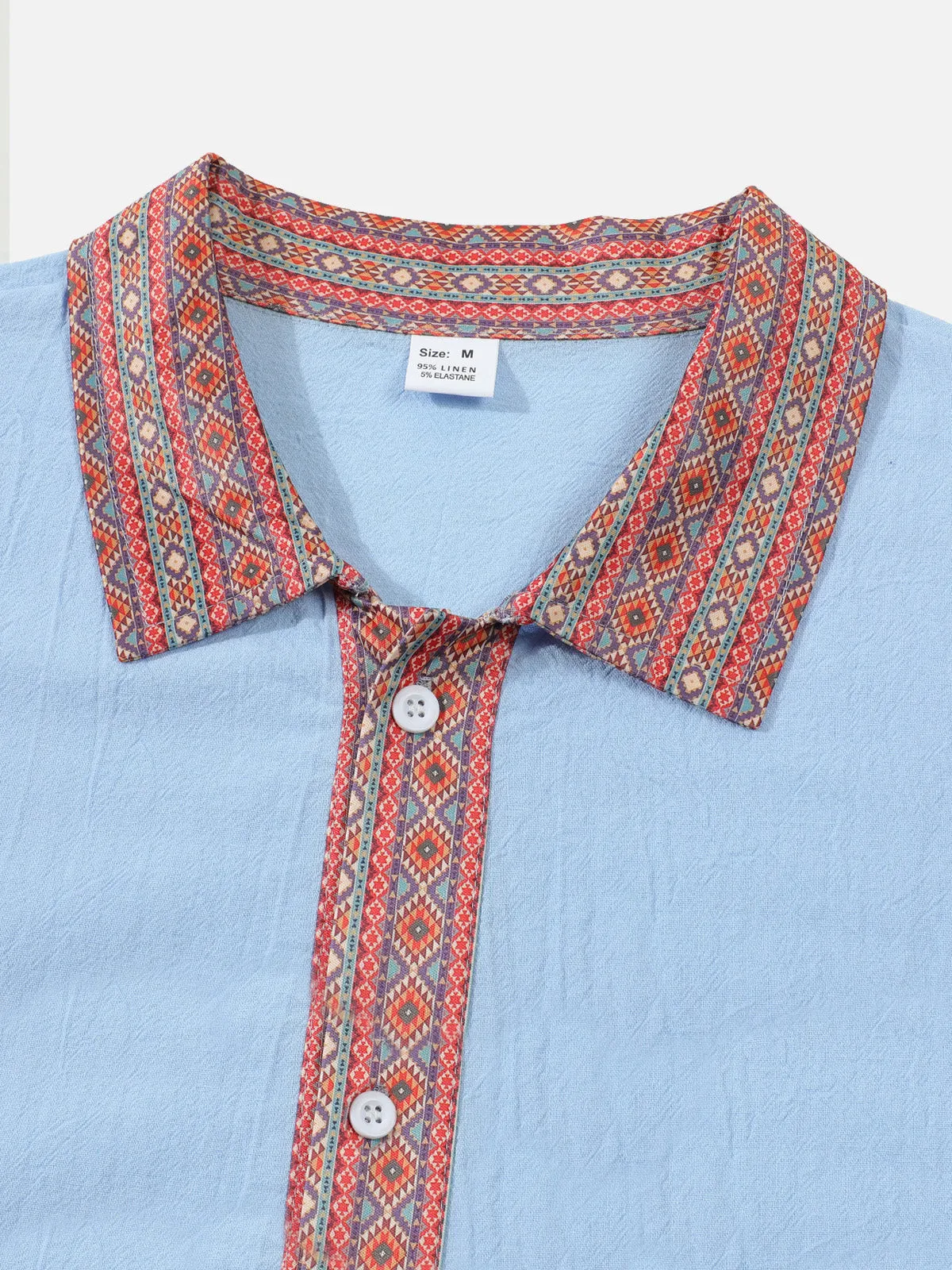 Men's Geometric Trim Linen Blend Long Sleeve Shirt sold by Eleven Oasis product image thumbnail 2