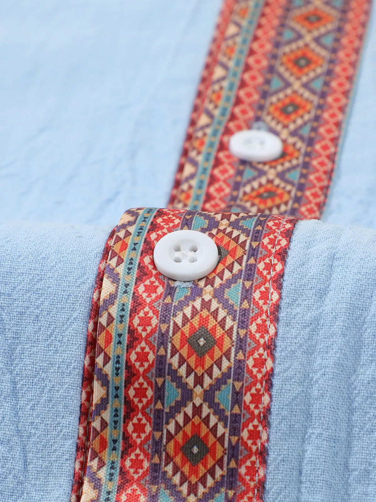 Men's Geometric Trim Linen Blend Long Sleeve Shirt sold by Eleven Oasis product image thumbnail 3