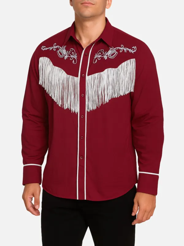Men's Western Fringe Embroidered Long Sleeve Shirt sold by Eleven Oasis