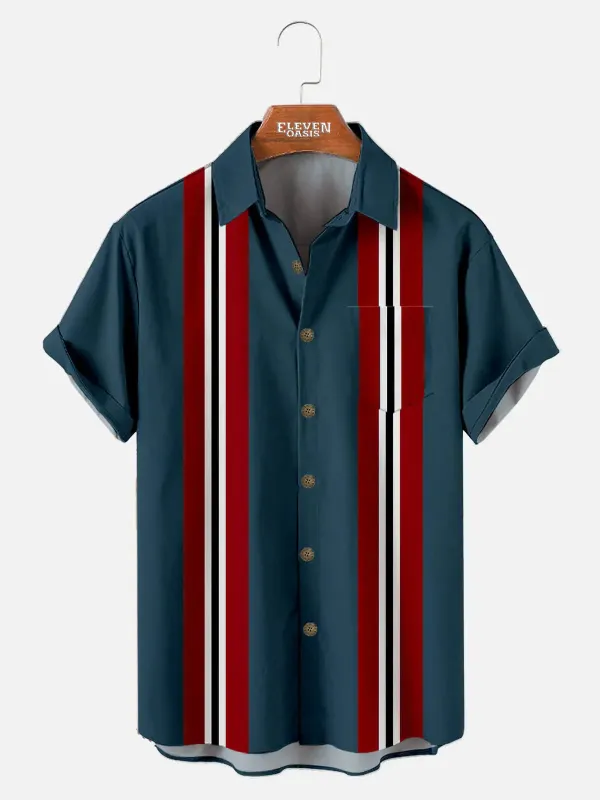 Tall Men's Vertical Stripe Short Sleeve Shirt sold by Eleven Oasis