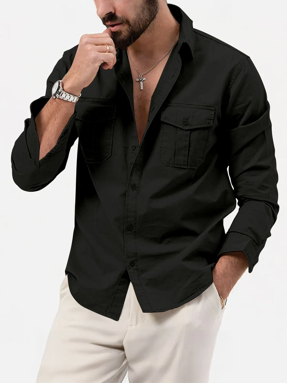 Men's Utility Pocket Long Sleeve Shirt sold by Eleven Oasis product image thumbnail 3