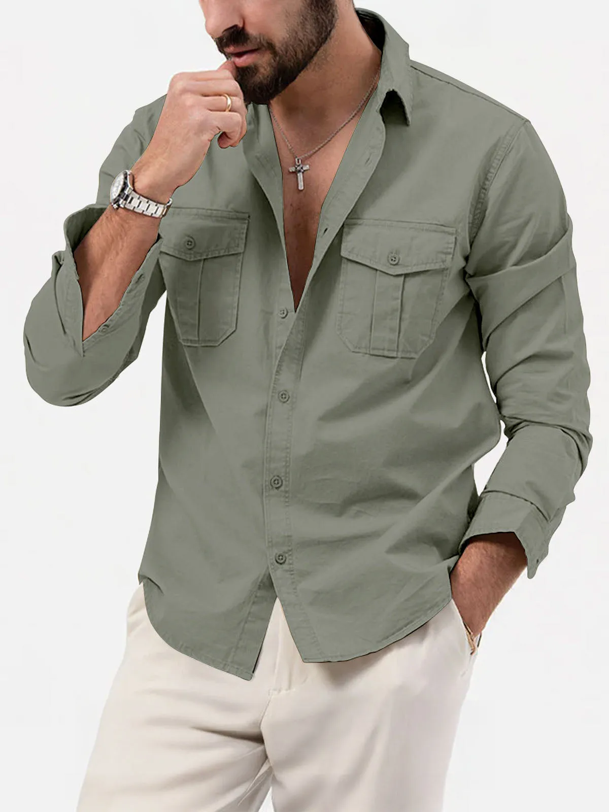 Men's Utility Pocket Long Sleeve Shirt sold by Eleven Oasis product image thumbnail 2