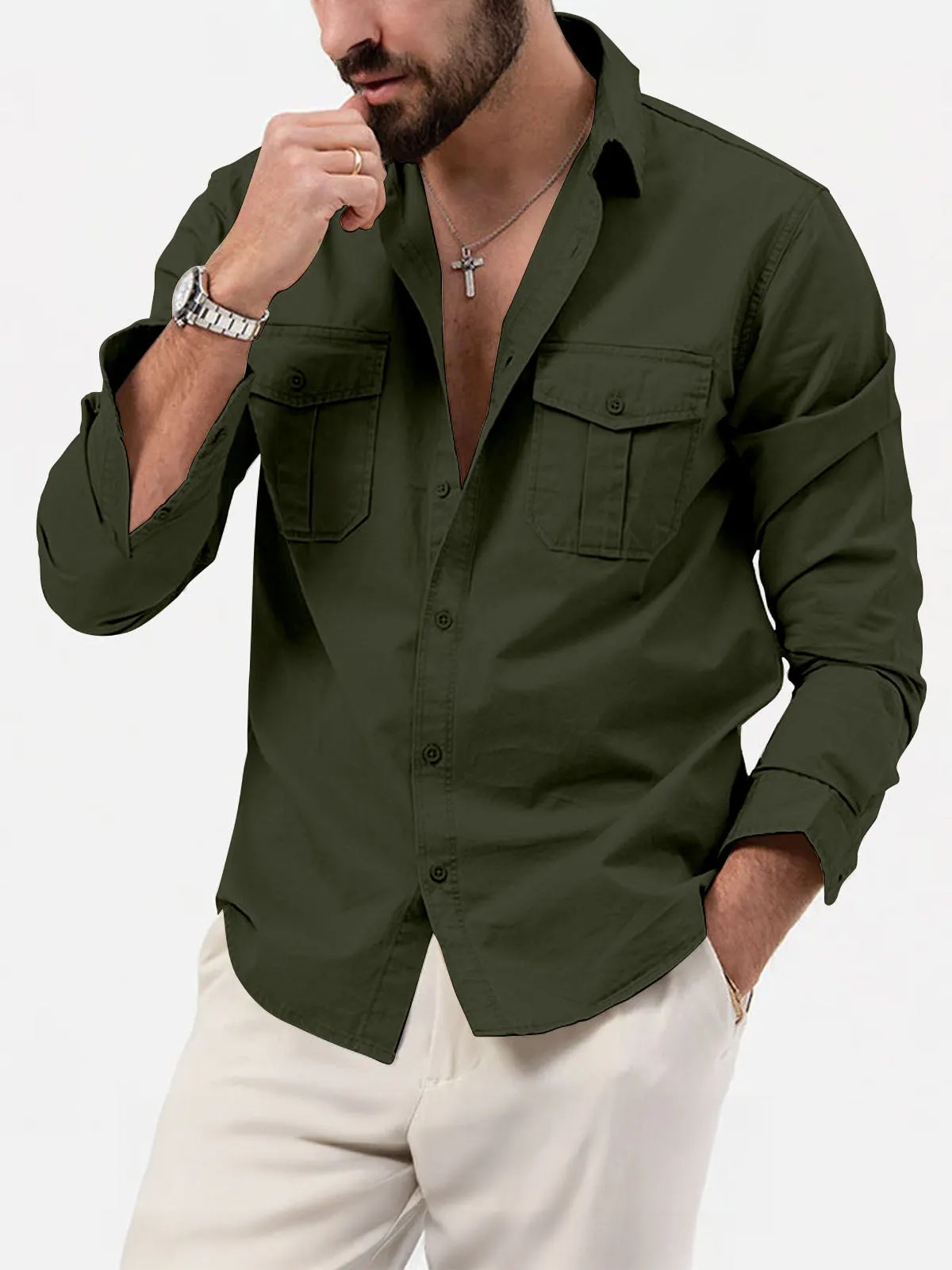 Men's Utility Pocket Long Sleeve Shirt sold by Eleven Oasis product image thumbnail 4