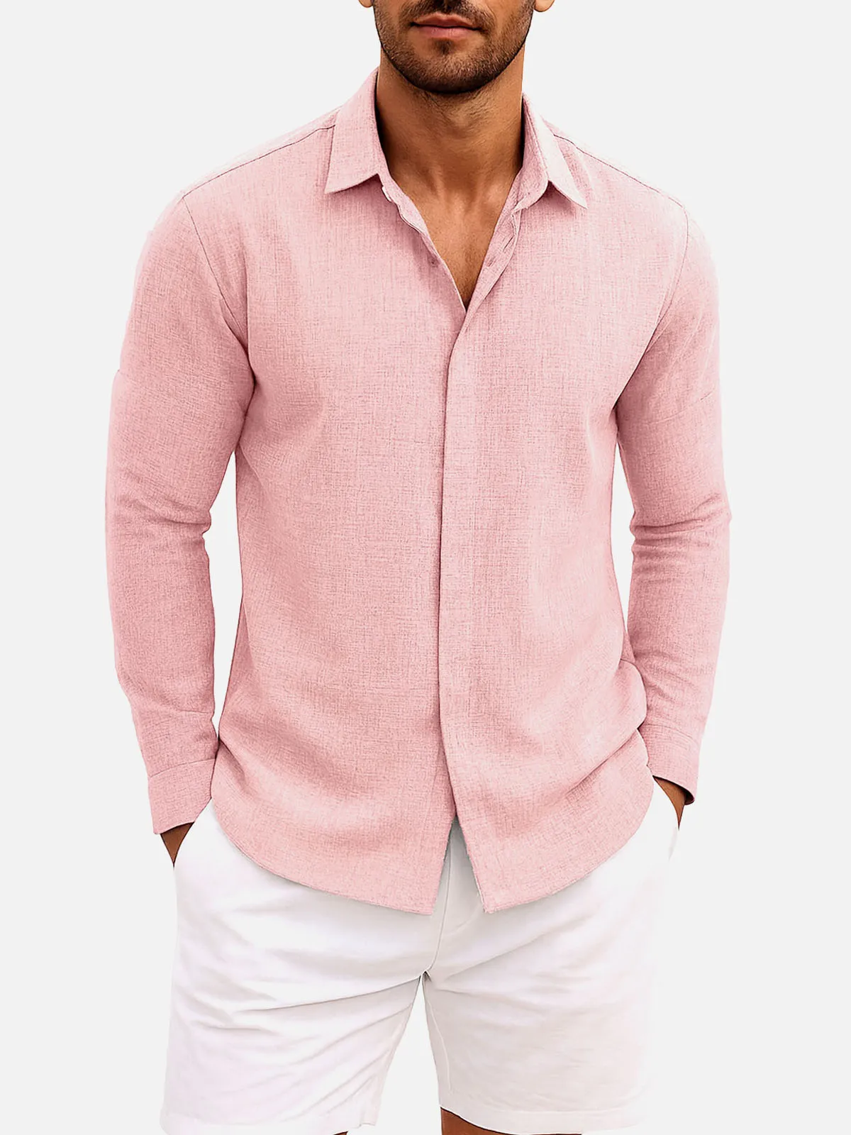 Men's Linen Cotton Blend Long Sleeve Shirt sold by Eleven Oasis product image thumbnail 5