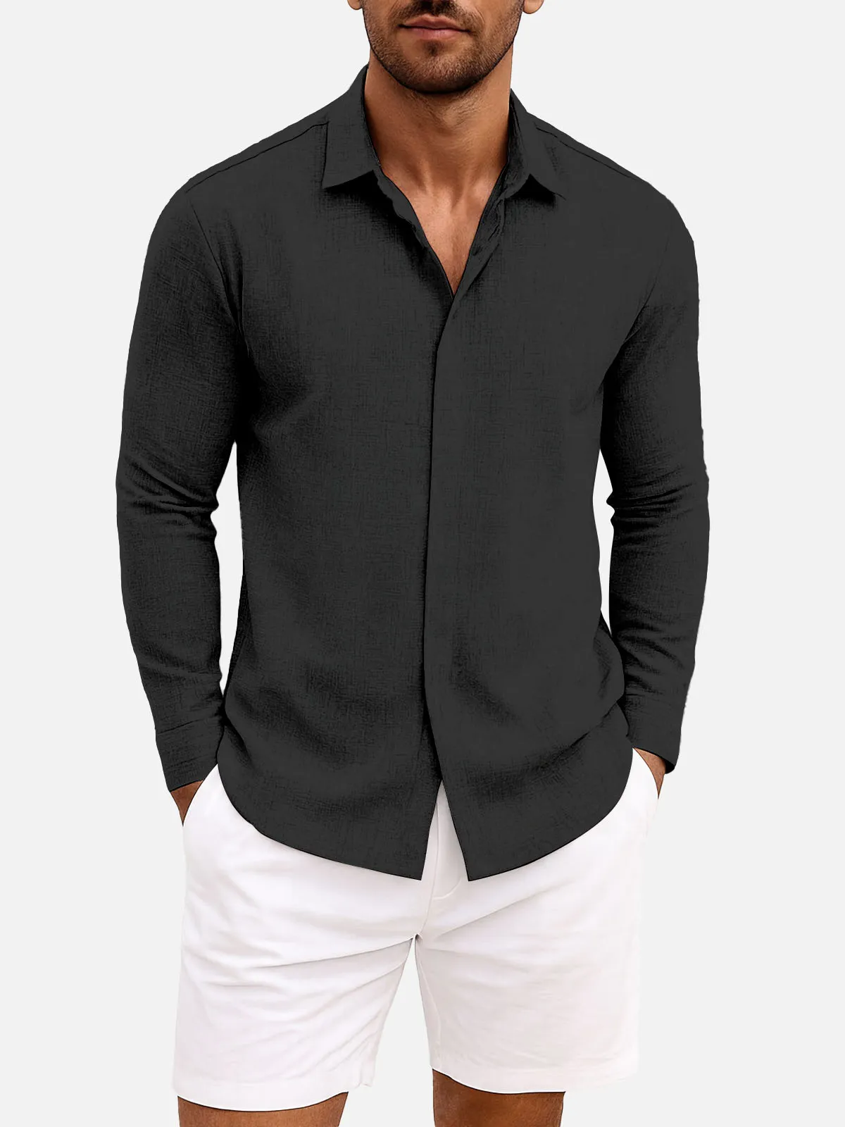 Men's Linen Cotton Blend Long Sleeve Shirt sold by Eleven Oasis product image thumbnail 2