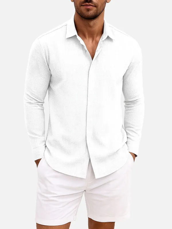Men's Linen Cotton Blend Long Sleeve Shirt sold by Eleven Oasis