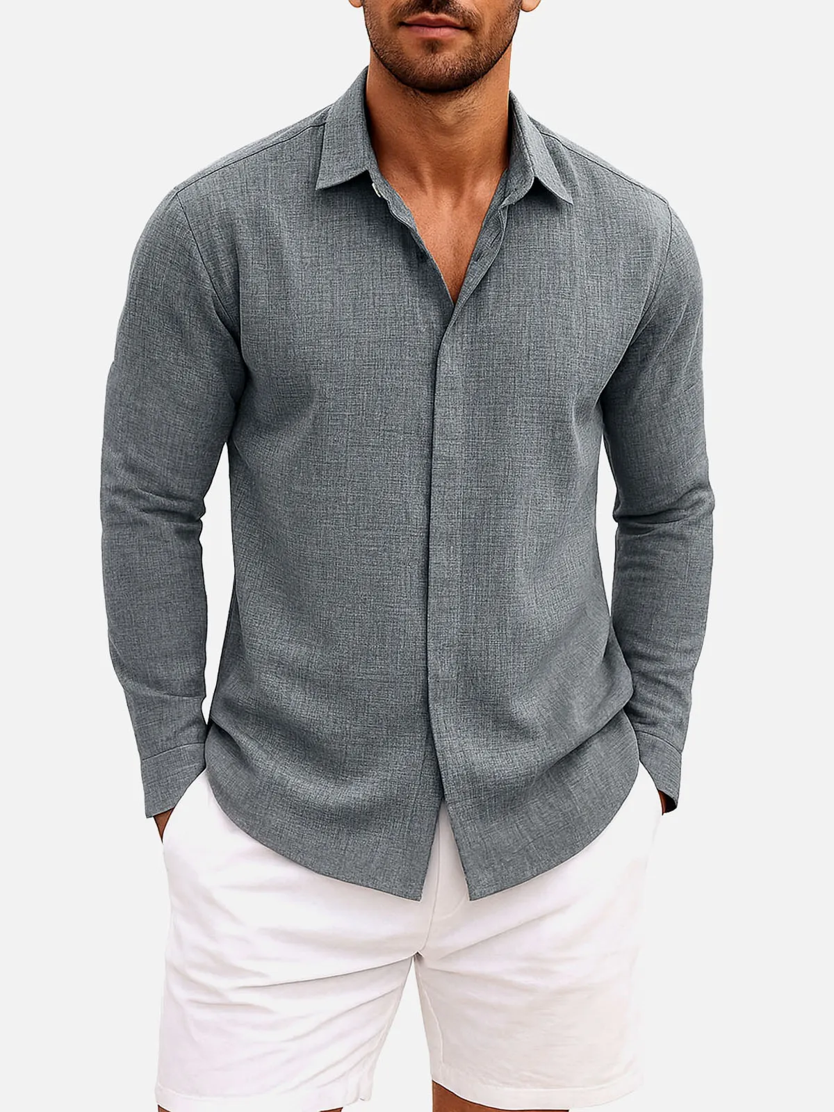 Men's Linen Cotton Blend Long Sleeve Shirt sold by Eleven Oasis product image thumbnail 4