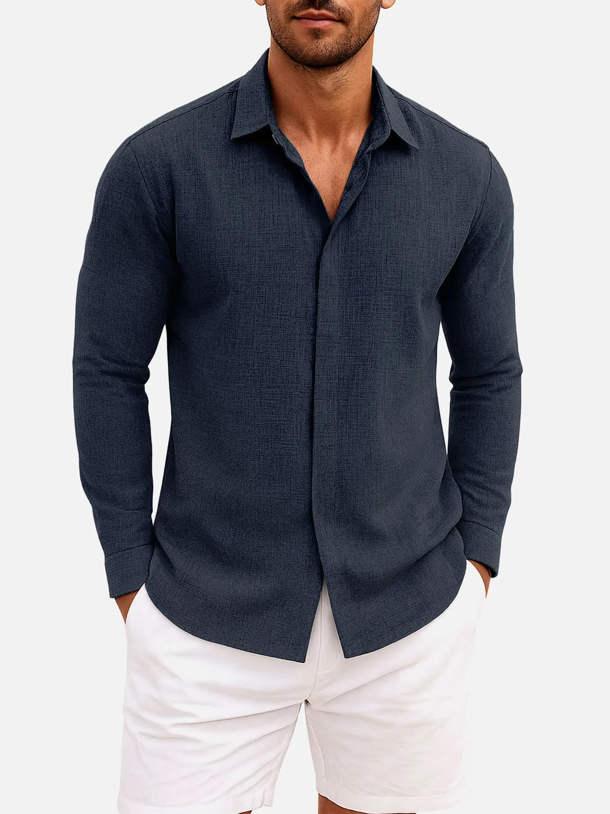 Men's Linen Cotton Blend Long Sleeve Shirt sold by Eleven Oasis product image thumbnail 3