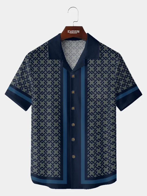 Men's Lattice Pattern Bowling Short Sleeve Shirt sold by Eleven Oasis