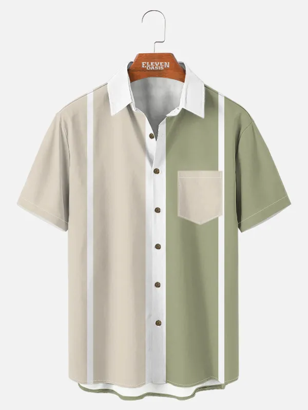 Men's Retro Panel Stripe Bowling Short Sleeve Shirt sold by Eleven Oasis
