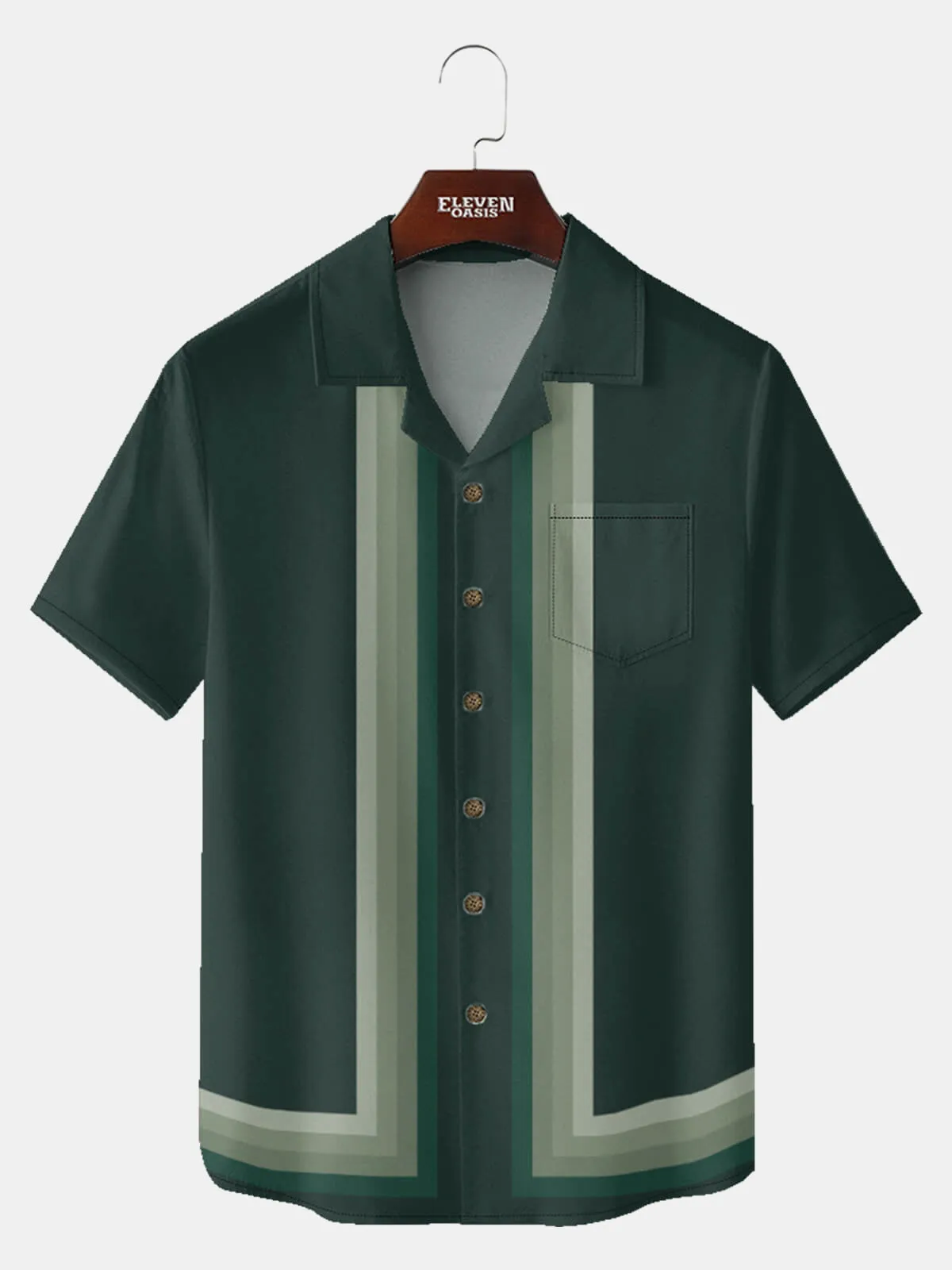 Men's Retro Striped Bowling Short Sleeve Shirt sold by Eleven Oasis