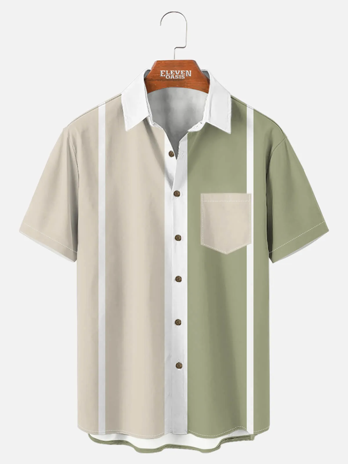 Tall Men's Retro Panel Stripe Bowling Short Sleeve Shirt sold by Eleven Oasis