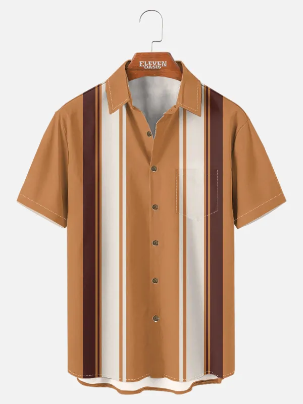 Tall Men's Retro Lane Stripe Bowling Short Sleeve Shirt sold by Eleven Oasis
