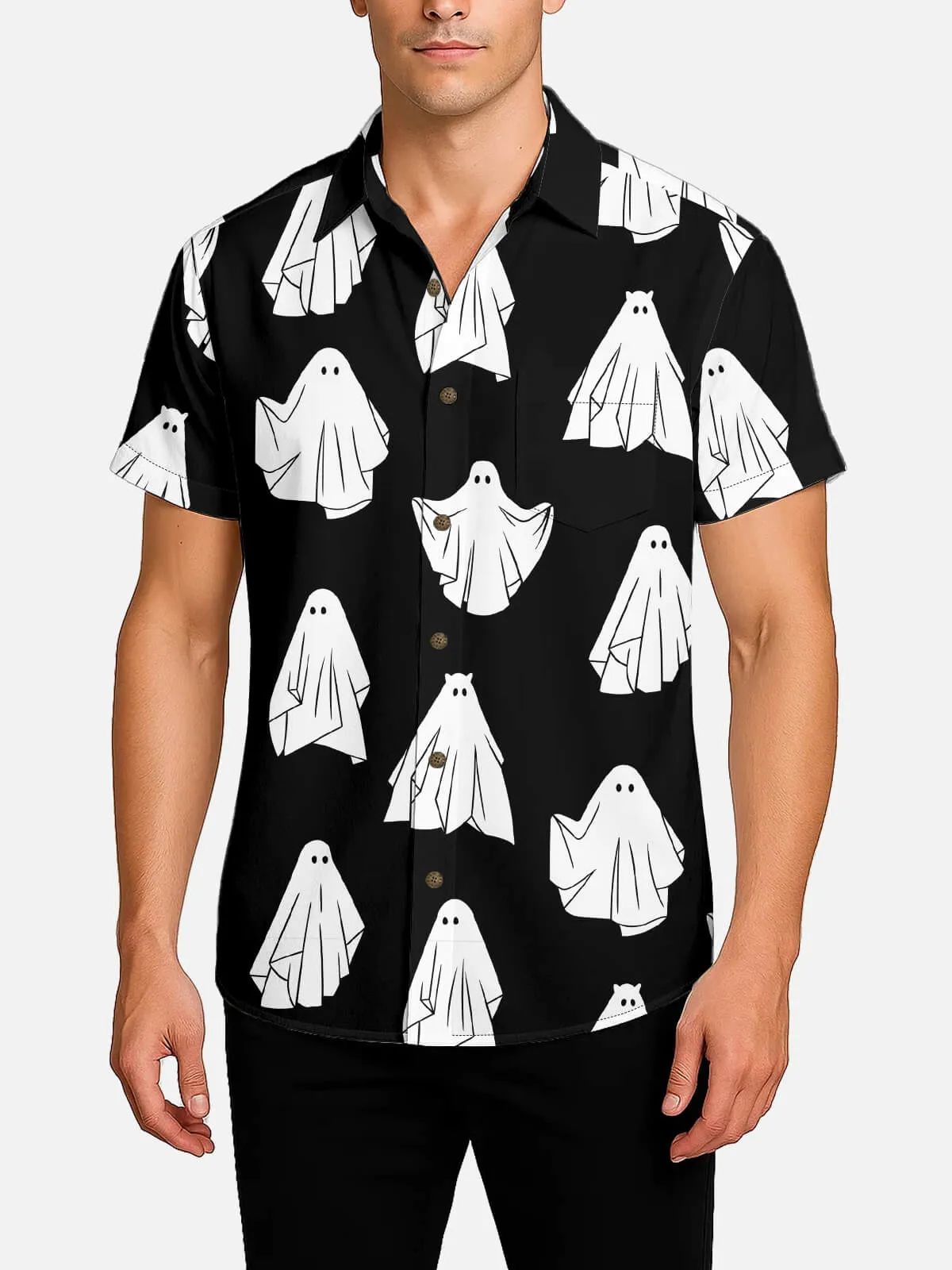 Tall Men's Halloween Ghost Party Short Sleeve Shirt sold by Eleven Oasis product image thumbnail 2