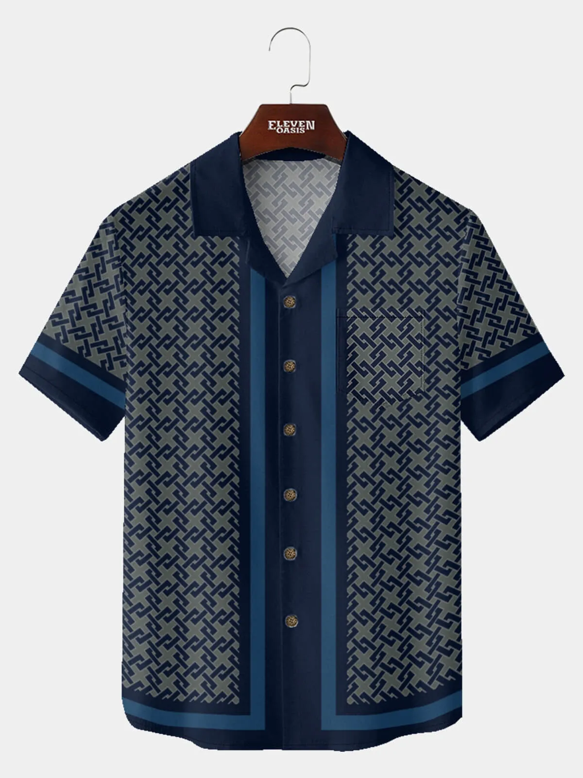 Tall Men's Lattice Pattern Bowling Short Sleeve Shirt sold by Eleven Oasis