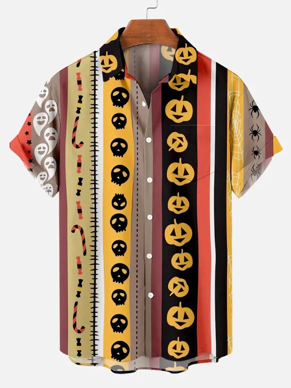 Men's Halloween Stripe Pattern Short Sleeve Shirt sold by Eleven Oasis