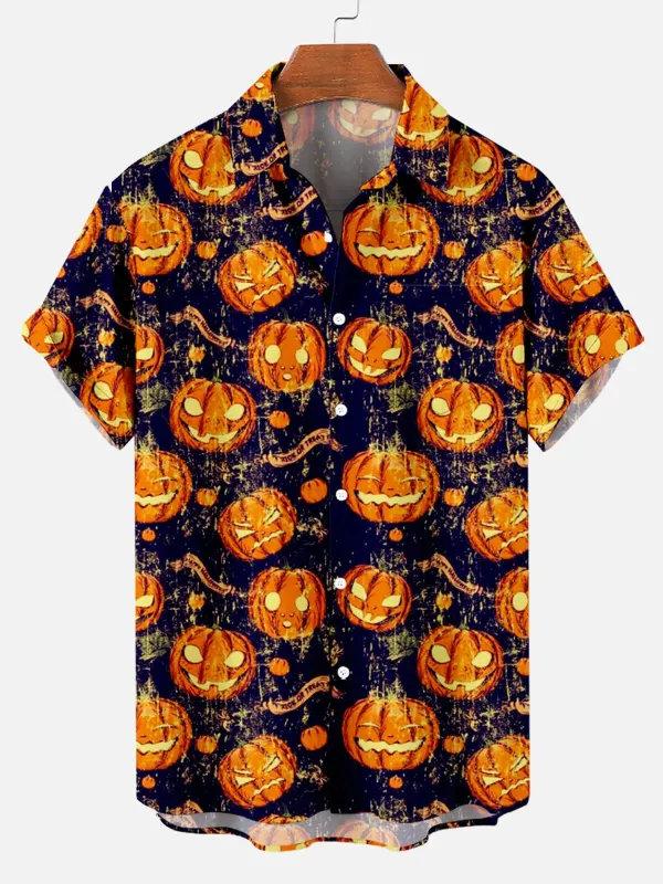 Tall Men's Jack-O'-Lantern Halloween Short Sleeve Shirt sold by Eleven Oasis