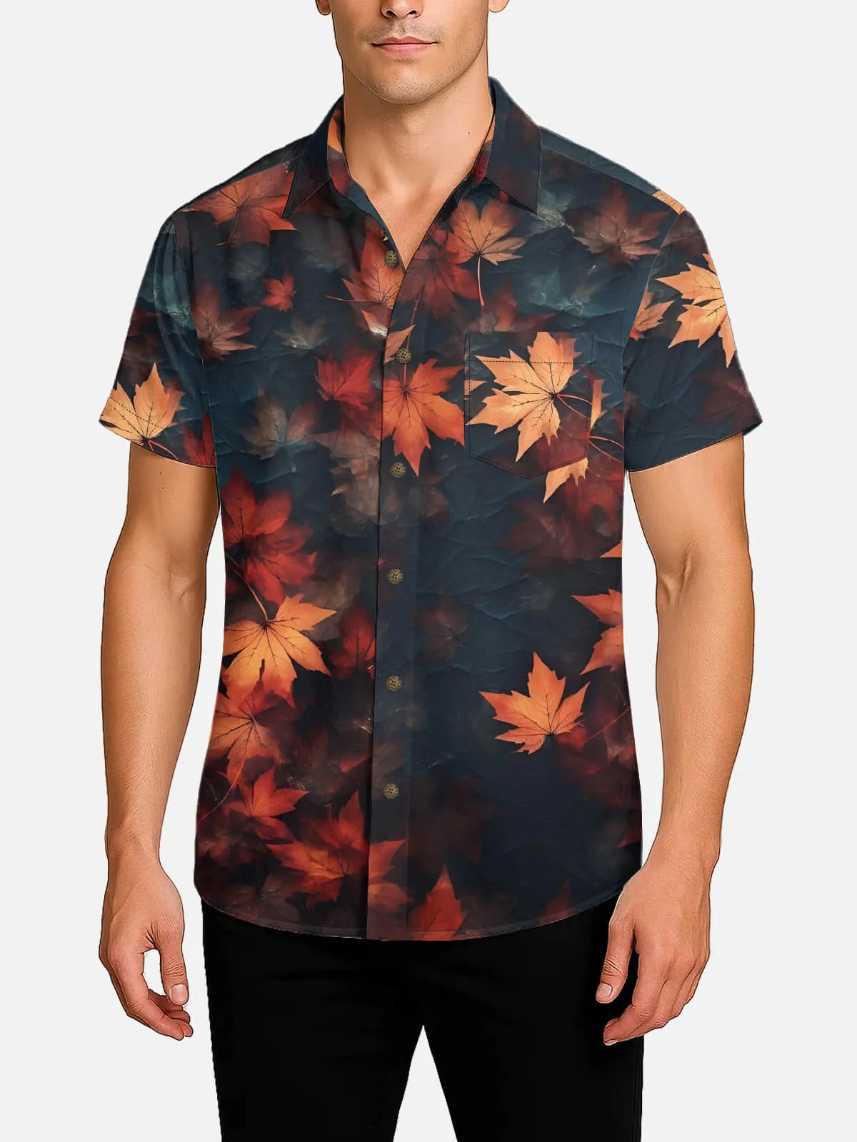 Tall Men's Fall Maple Leaves Short Sleeve Shirt sold by Eleven Oasis product image thumbnail 2