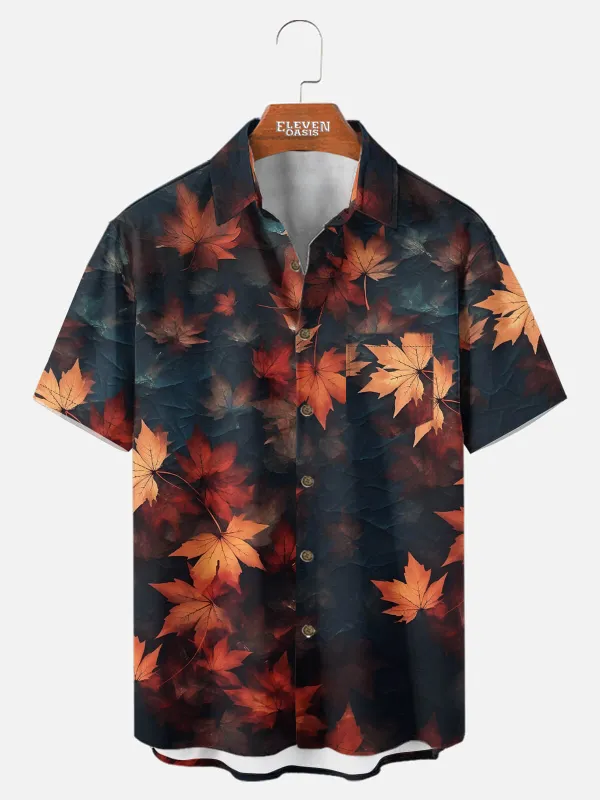 Tall Men's Fall Maple Leaves Short Sleeve Shirt sold by Eleven Oasis