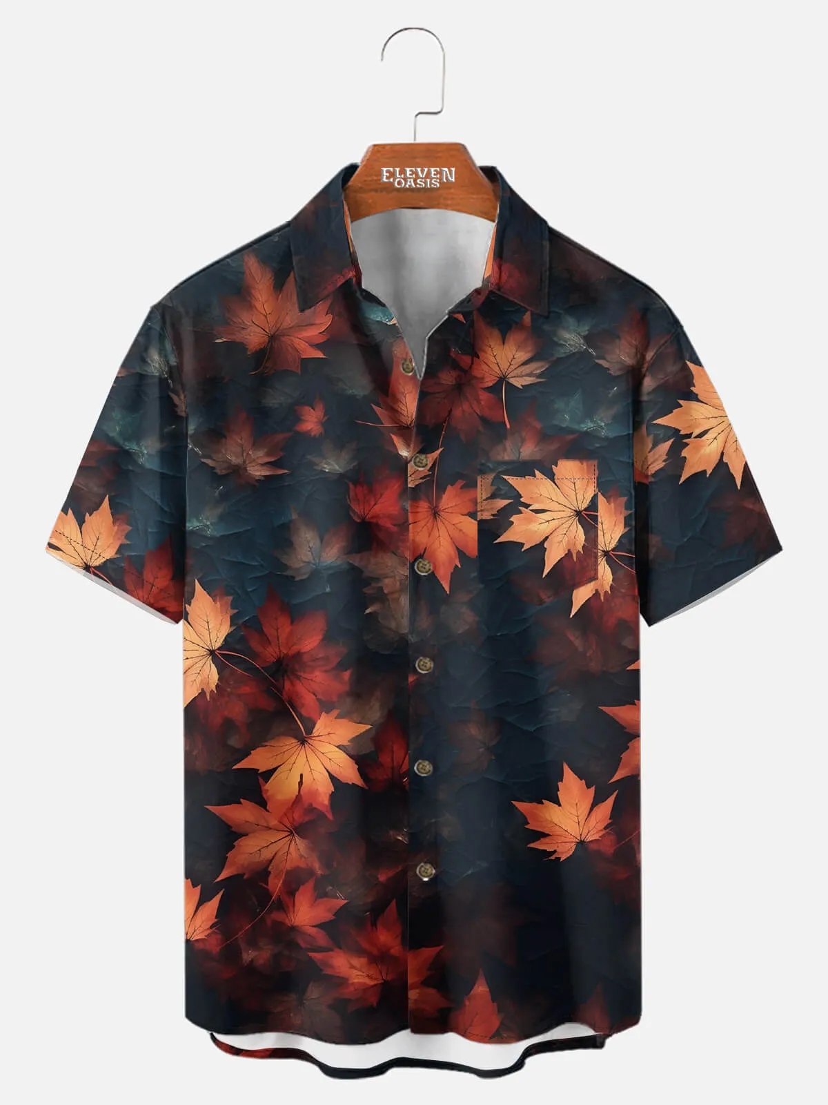 Tall Men's Fall Maple Leaves Short Sleeve Shirt sold by Eleven Oasis