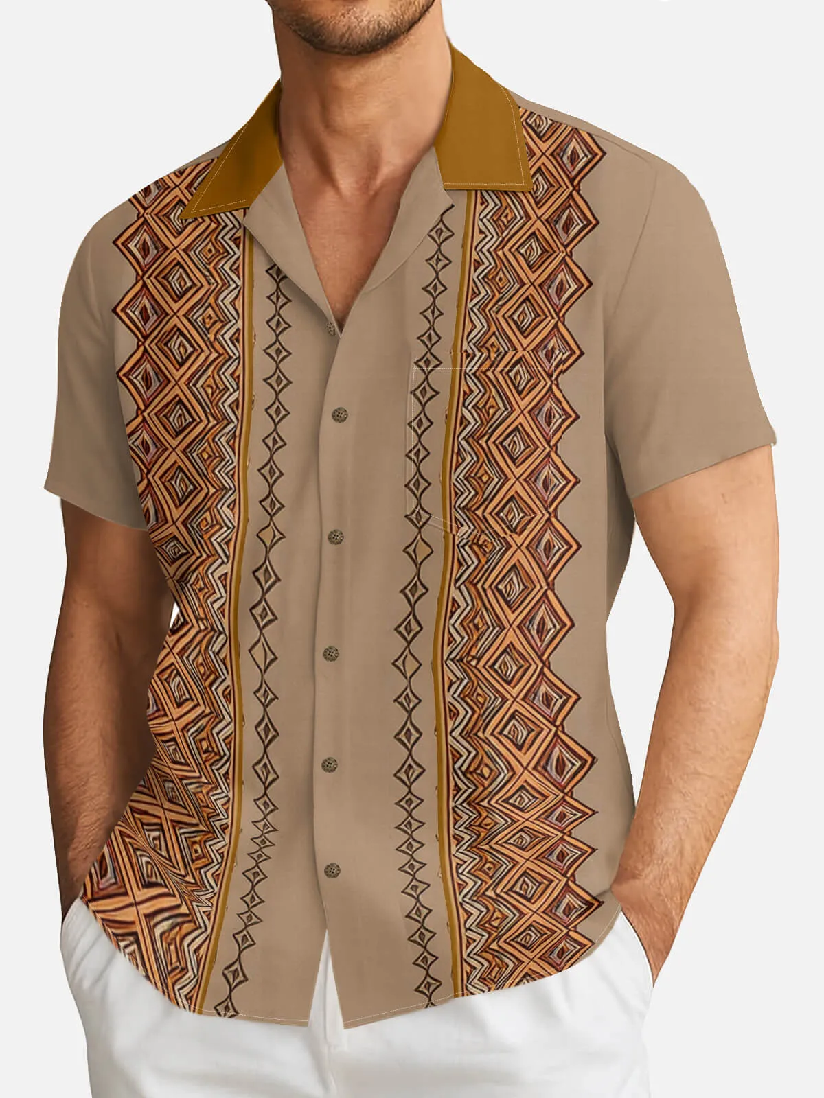Men's Retro Diamond Panel Short Sleeve Shirt sold by Eleven Oasis product image thumbnail 2