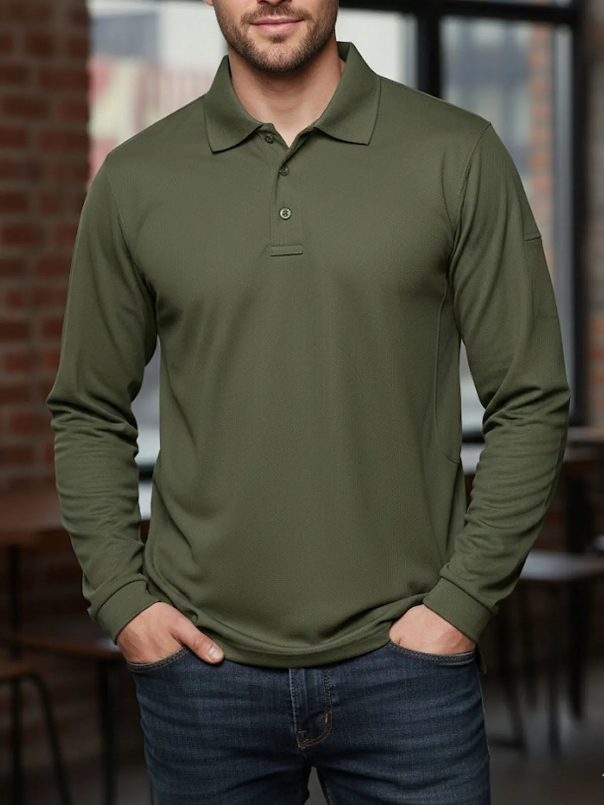 Men's Performance Polo Long Sleeve Shirt sold by Eleven Oasis product image thumbnail 2