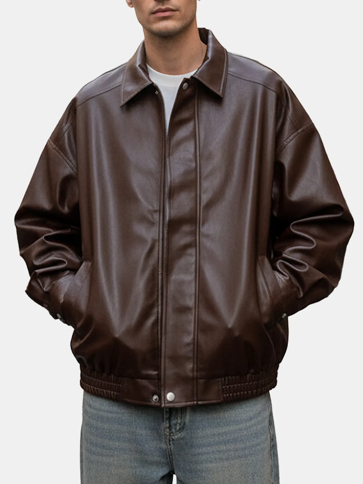 Men's Relaxed Fit Faux Leather Jacket sold by Eleven Oasis