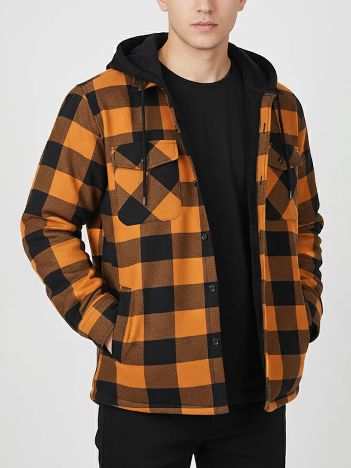 Men's Hooded Fleece Lined Flannel Shirt Jacket sold by Eleven Oasis product image thumbnail 2