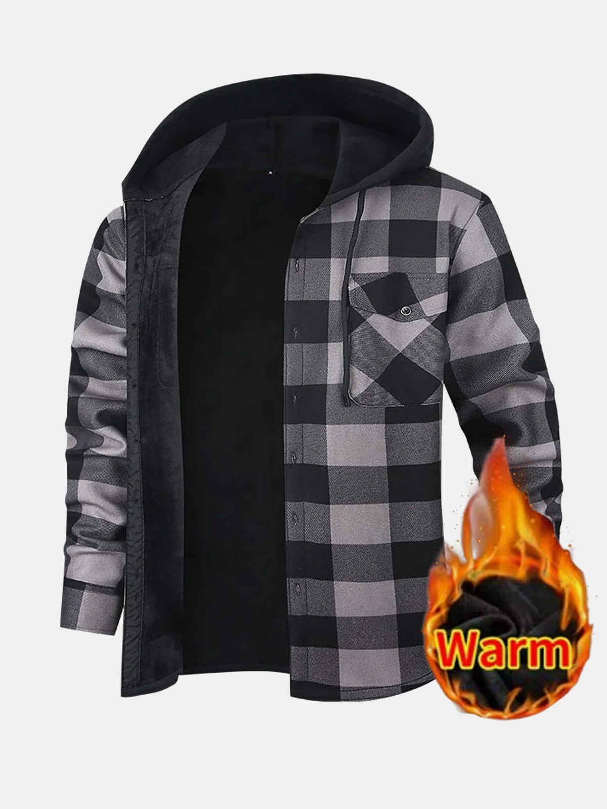 Men's Hooded Fleece Lined Flannel Shirt Jacket sold by Eleven Oasis product image thumbnail 4