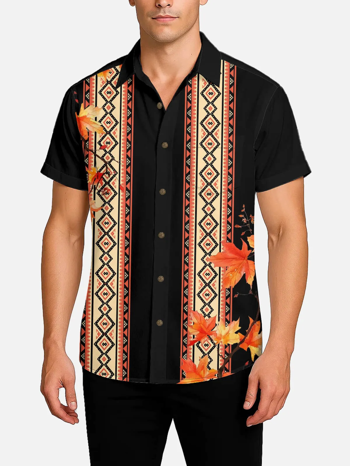 Men's Fall Aztec Leaves Short Sleeve Shirt sold by Eleven Oasis product image thumbnail 2
