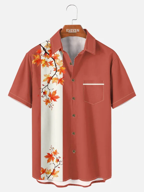 Men's Fall Maple Branch Panel Short Sleeve Shirt sold by Eleven Oasis