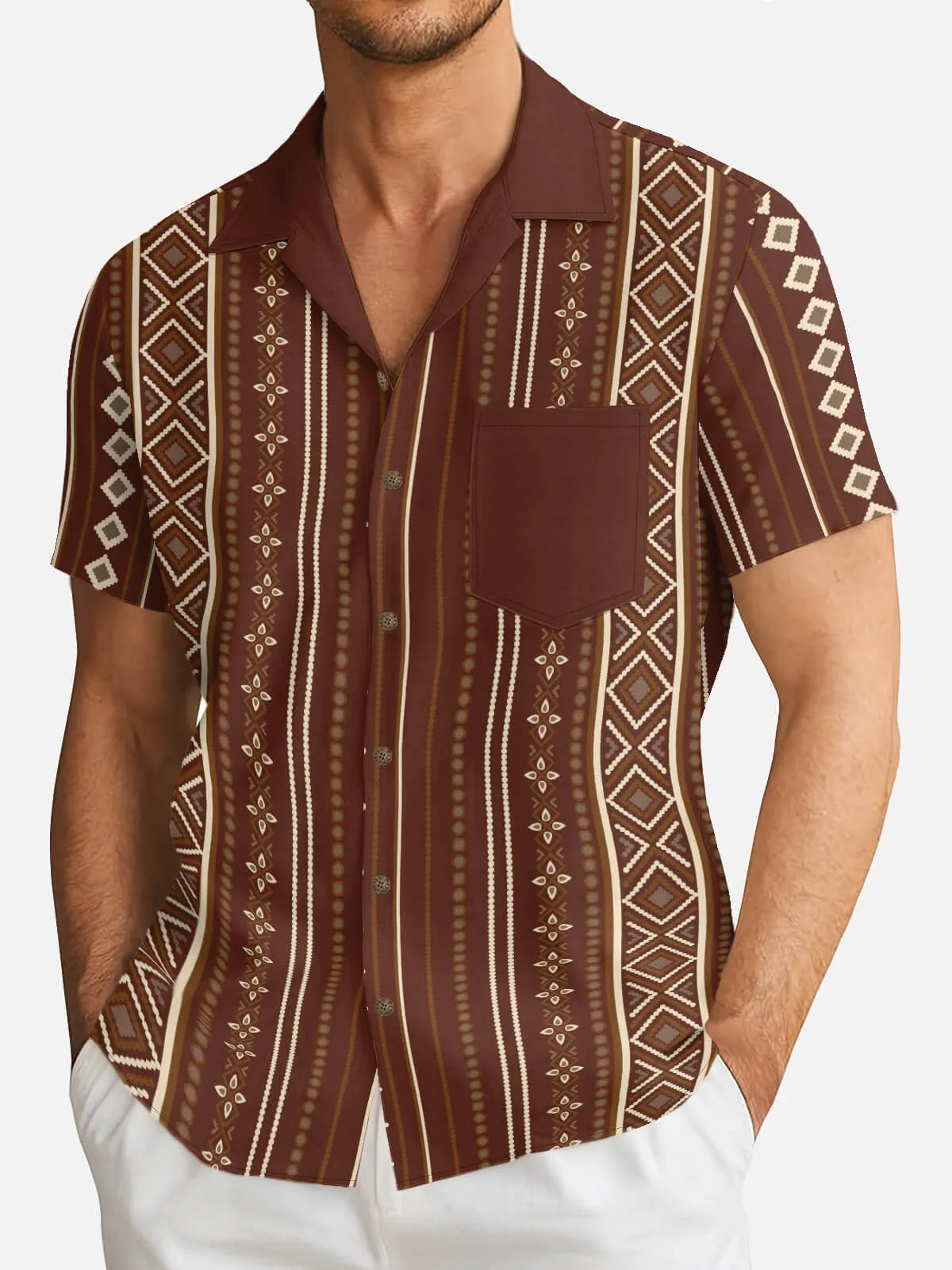 Tall Men's Retro Diamond Stripe Short Sleeve Shirt sold by Eleven Oasis product image thumbnail 2