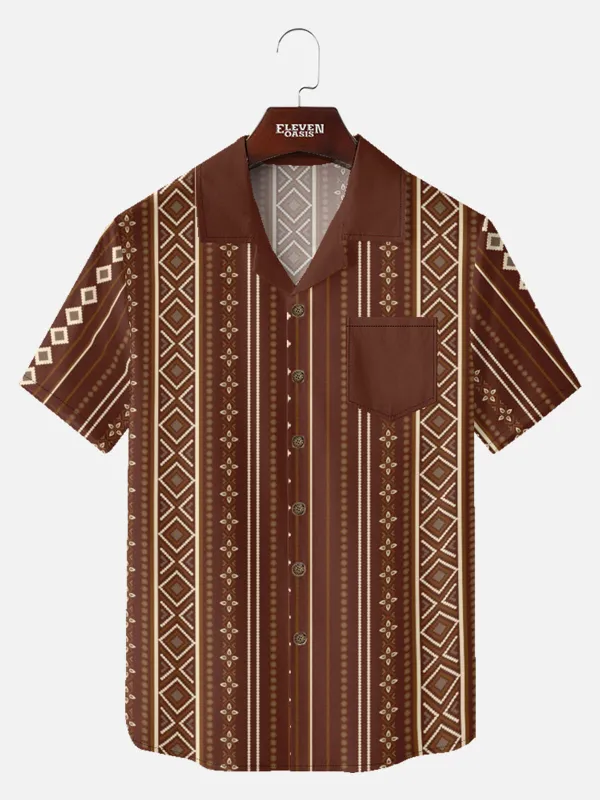 Tall Men's Retro Diamond Stripe Short Sleeve Shirt sold by Eleven Oasis