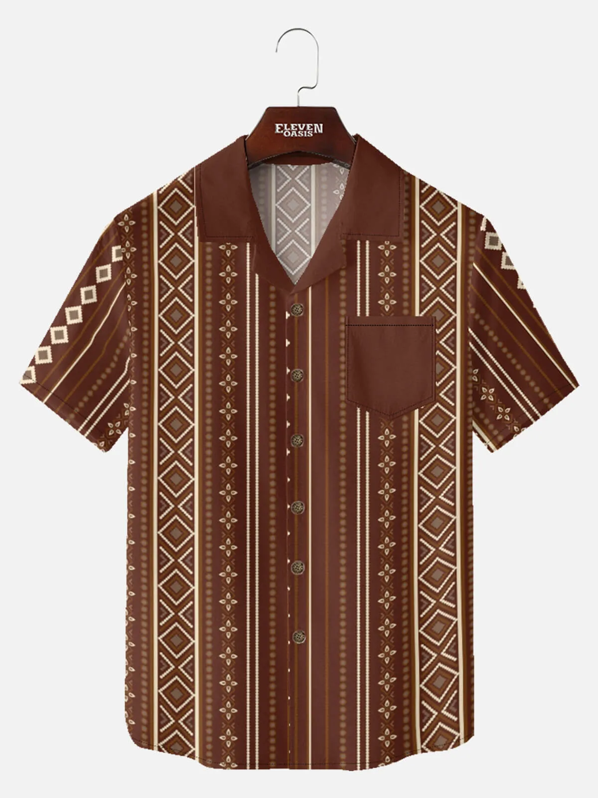 Tall Men's Retro Diamond Stripe Short Sleeve Shirt sold by Eleven Oasis