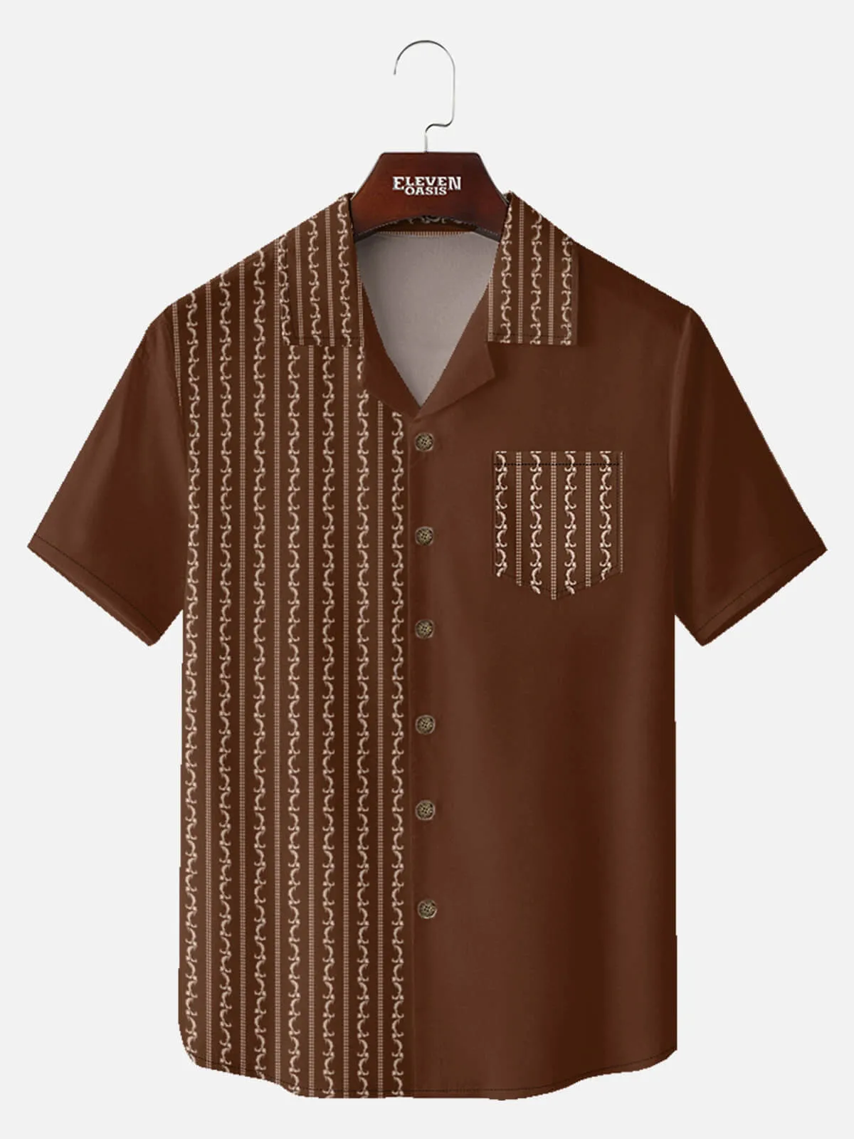 Tall Men's Retro Scroll Stripe Short Sleeve Shirt sold by Eleven Oasis