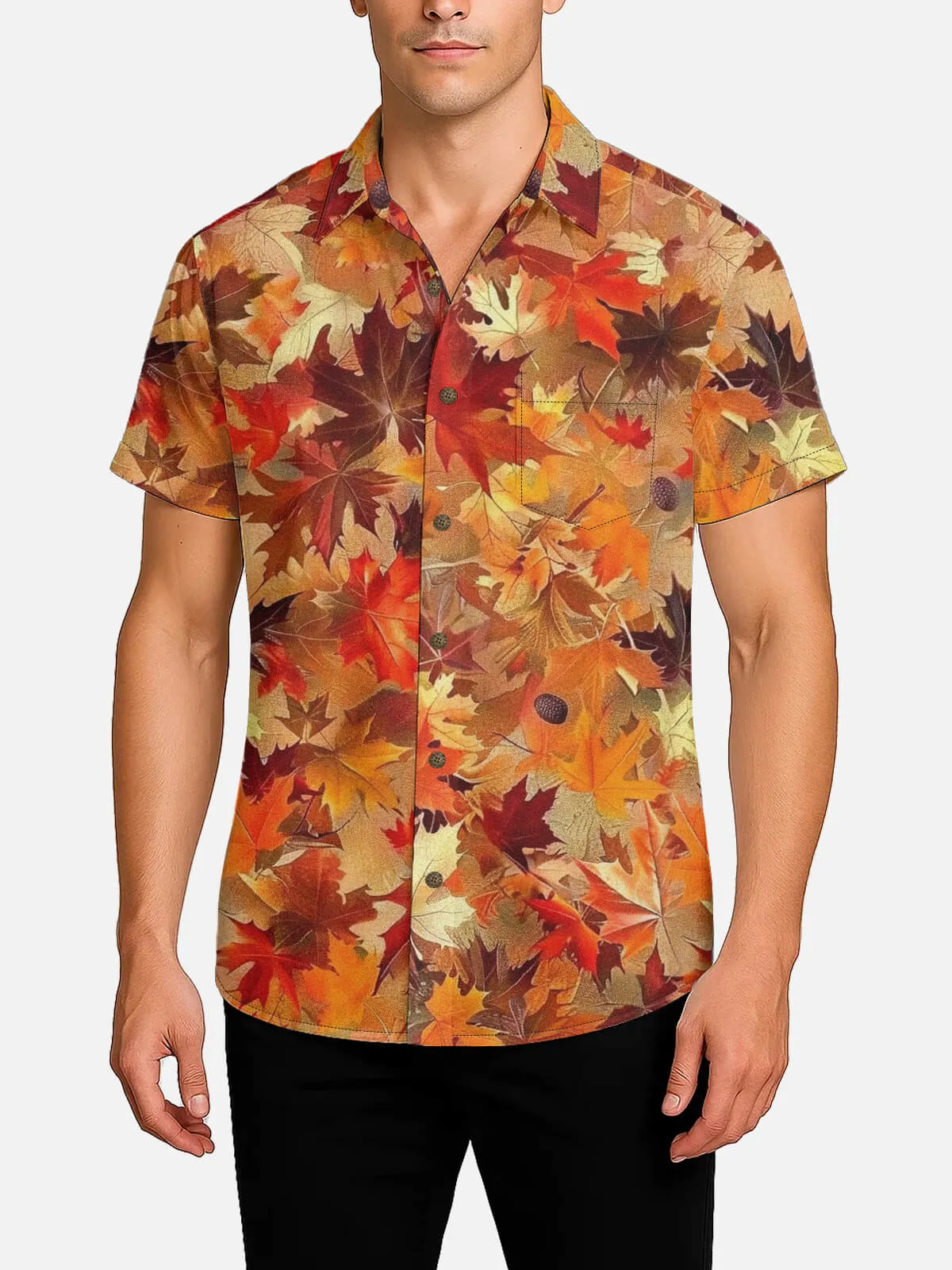 Tall Men's Fall Harvest Leaves Short Sleeve Shirt sold by Eleven Oasis product image thumbnail 2