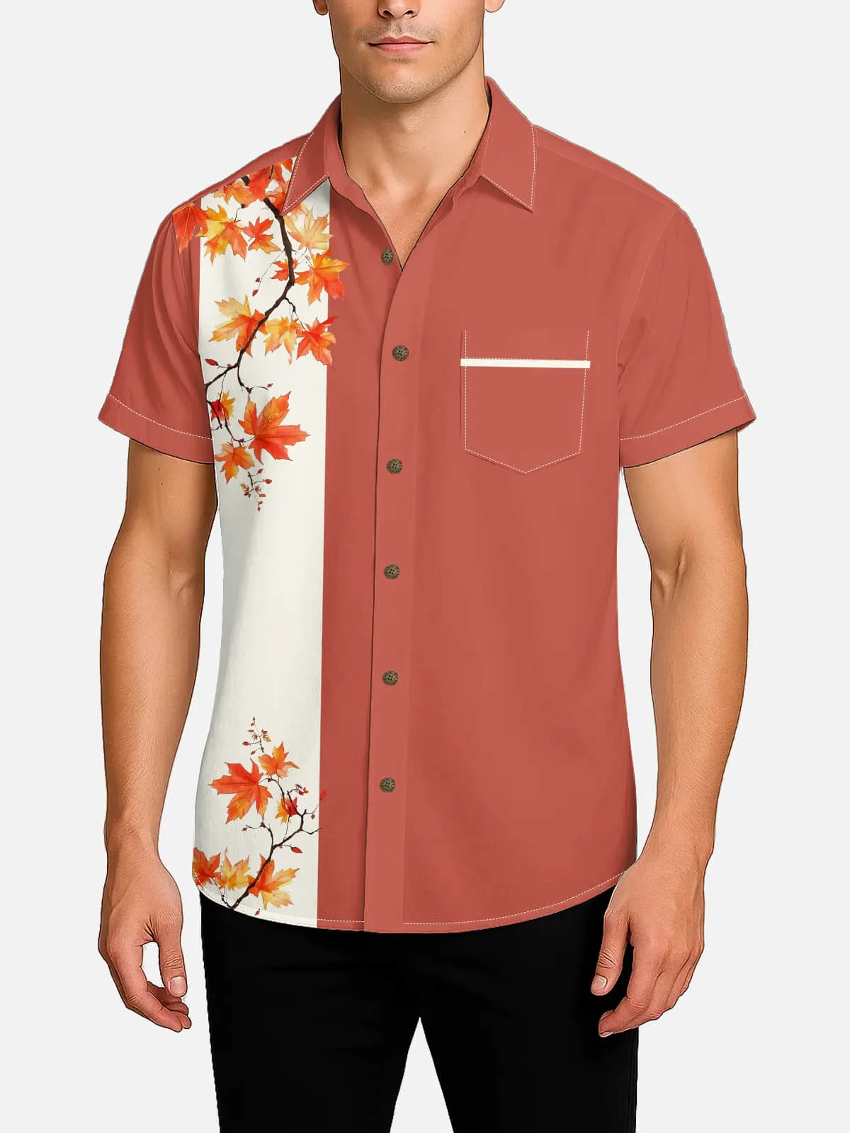 Tall Men's Fall Maple Branch Panel Short Sleeve Shirt sold by Eleven Oasis product image thumbnail 2