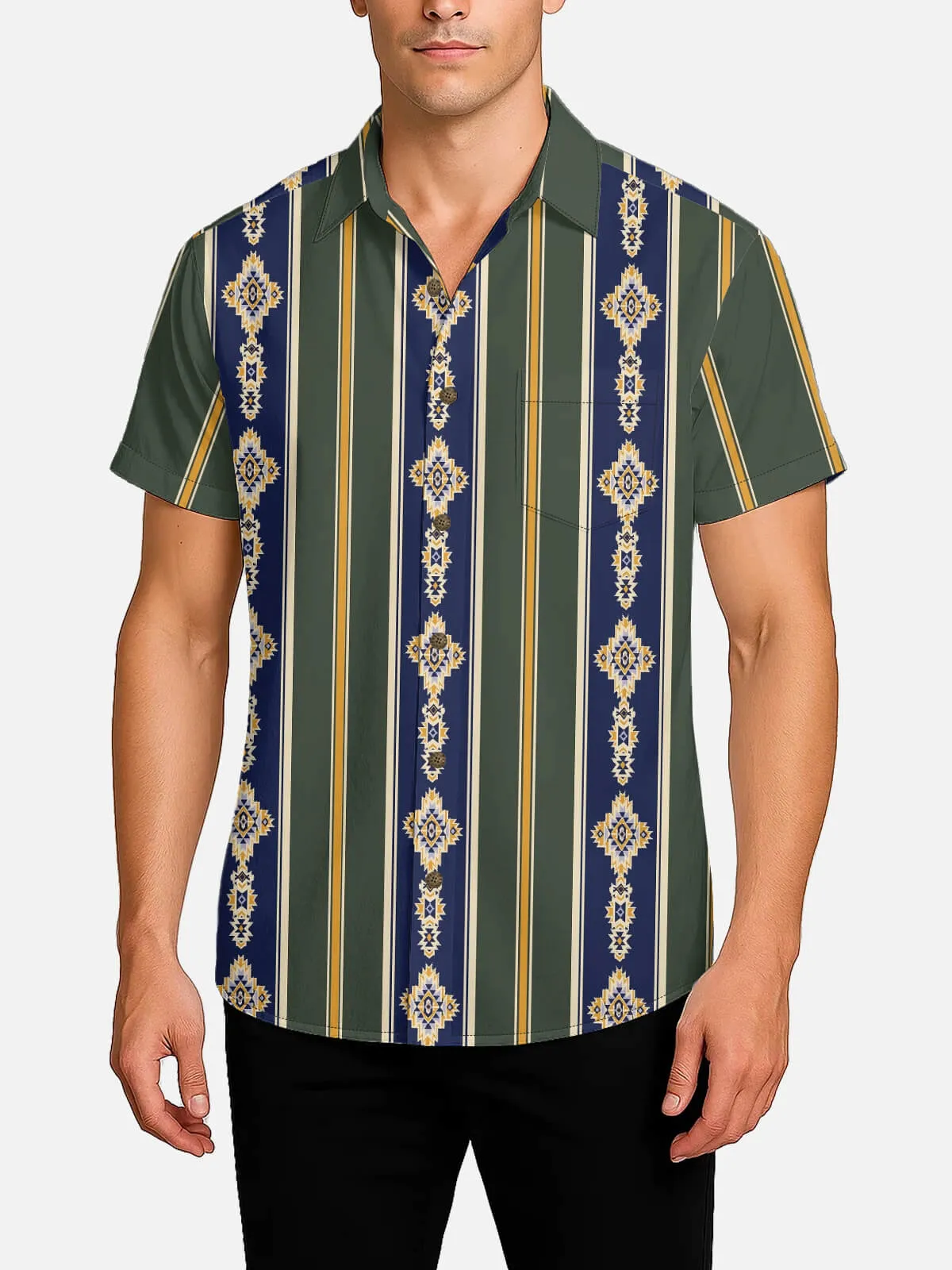 Tall Men's Vintage Patterned Stripe Short Sleeve Shirt sold by Eleven Oasis product image thumbnail 2