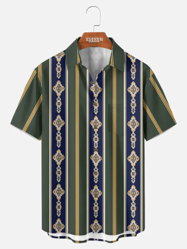 Tall Men's Vintage Patterned Stripe Short Sleeve Shirt sold by Eleven Oasis