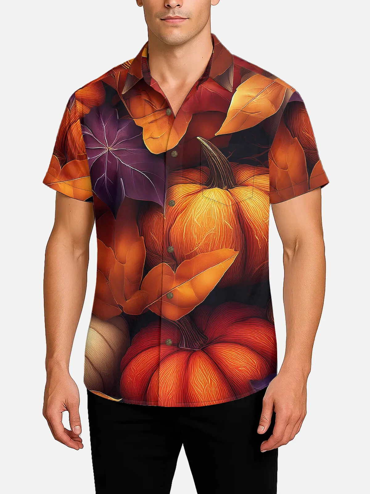 Tall Men's Fall Harvest Pumpkins Short Sleeve Shirt sold by Eleven Oasis product image thumbnail 2
